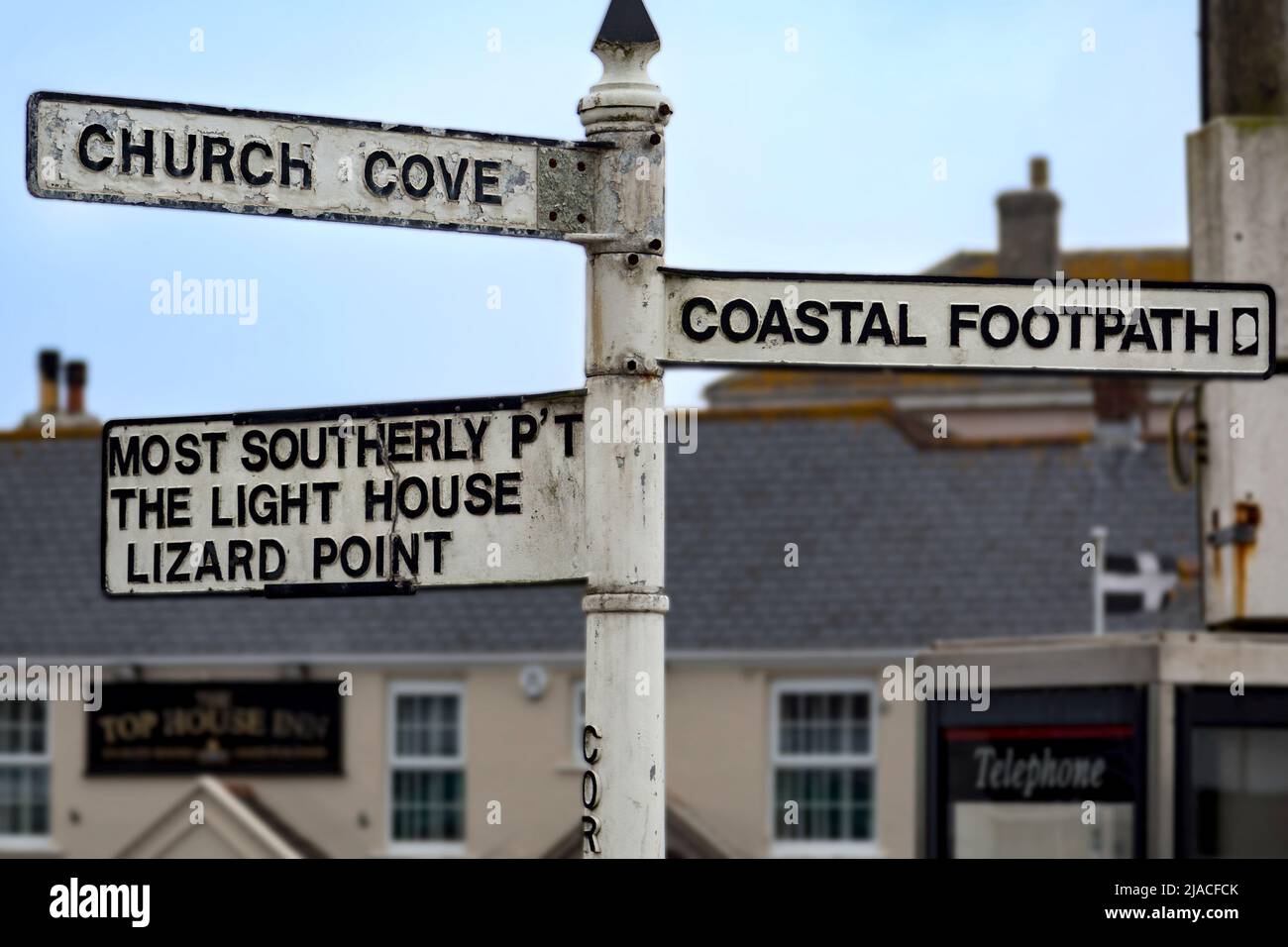 Weathered and worn sign posts in The Lizard, Cornwall. Stock Photo