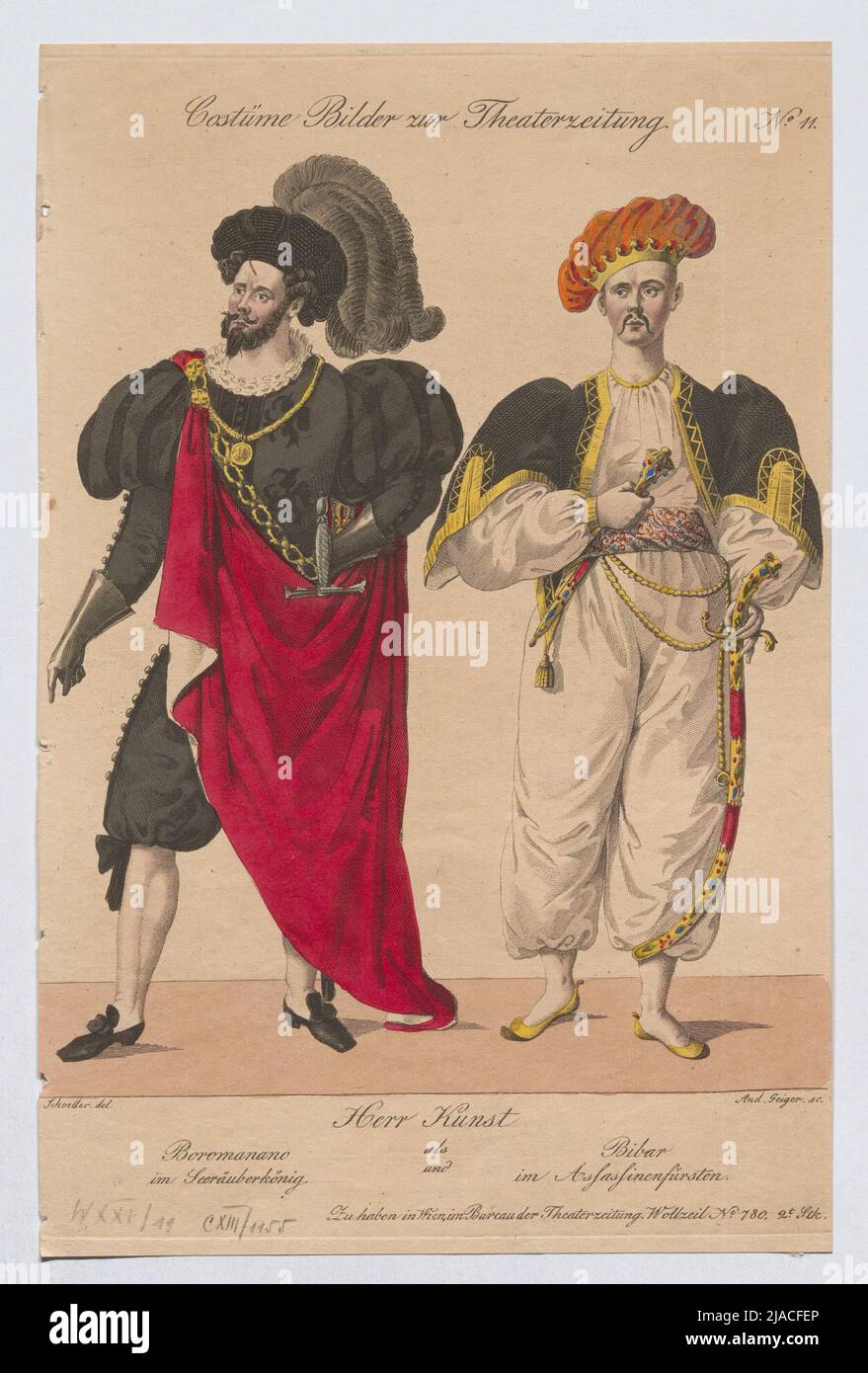 Mr. Wilhelm Kunst as a Boromanano in the pirate king and as a Bibar the assassin prince (costume picture No. 11 for the theater newspaper). Andreas Geiger (1765-1856), Copper Engraver, after: Johann Christian Schoeller (1782-1851), artist Stock Photo