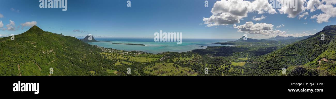 Panoramic view of tropical forests in Mauritius Stock Photo