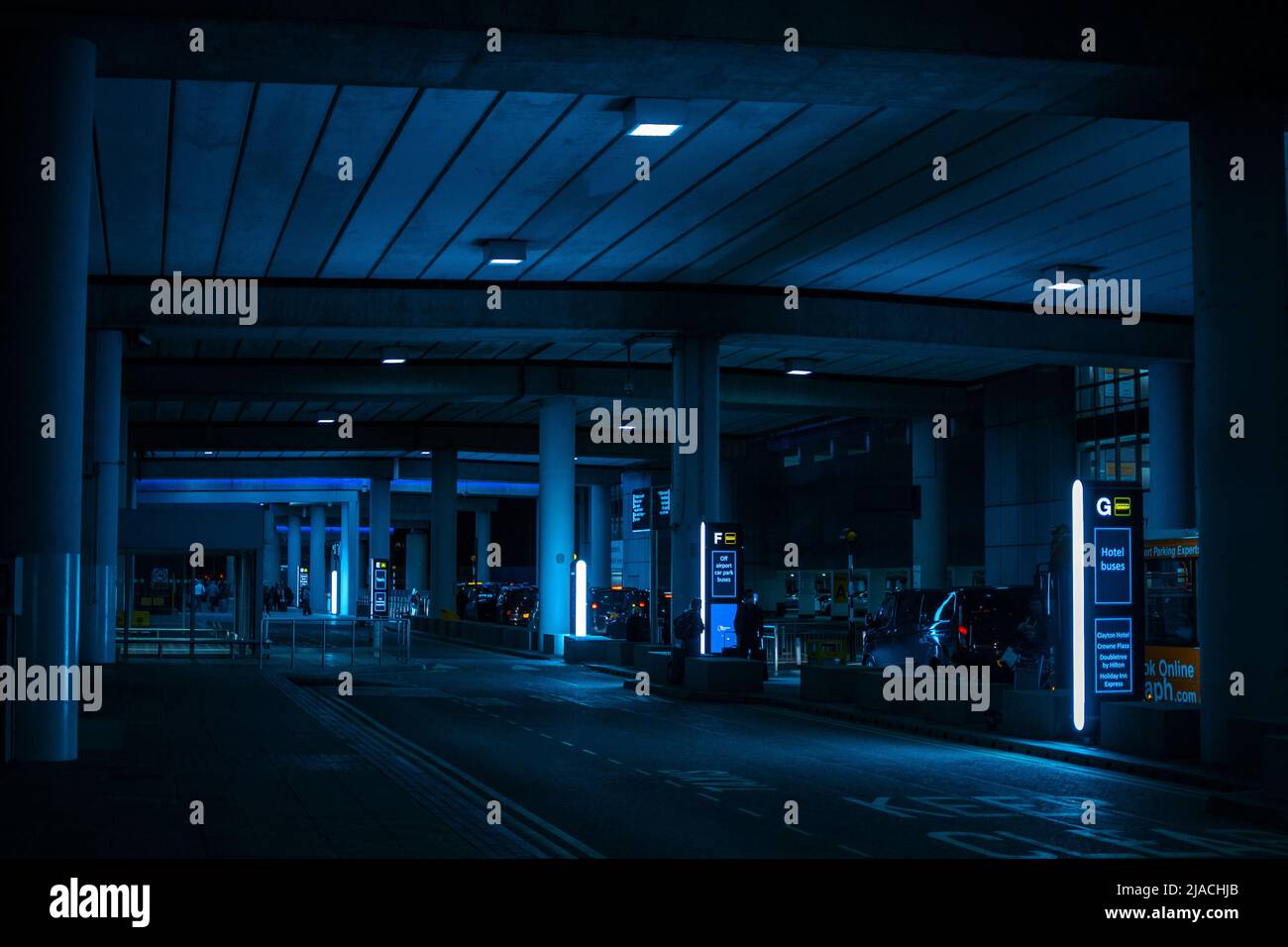 Pickup area at Terminal 2 in Manchester International Airport, Greater