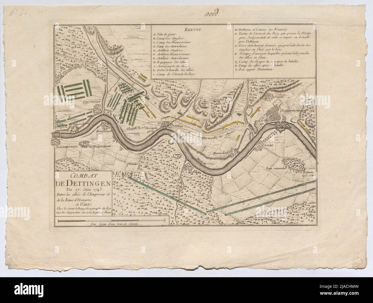 Plan of the Battle of Dettingen on June 27, 1743. Georges Louis Le ...