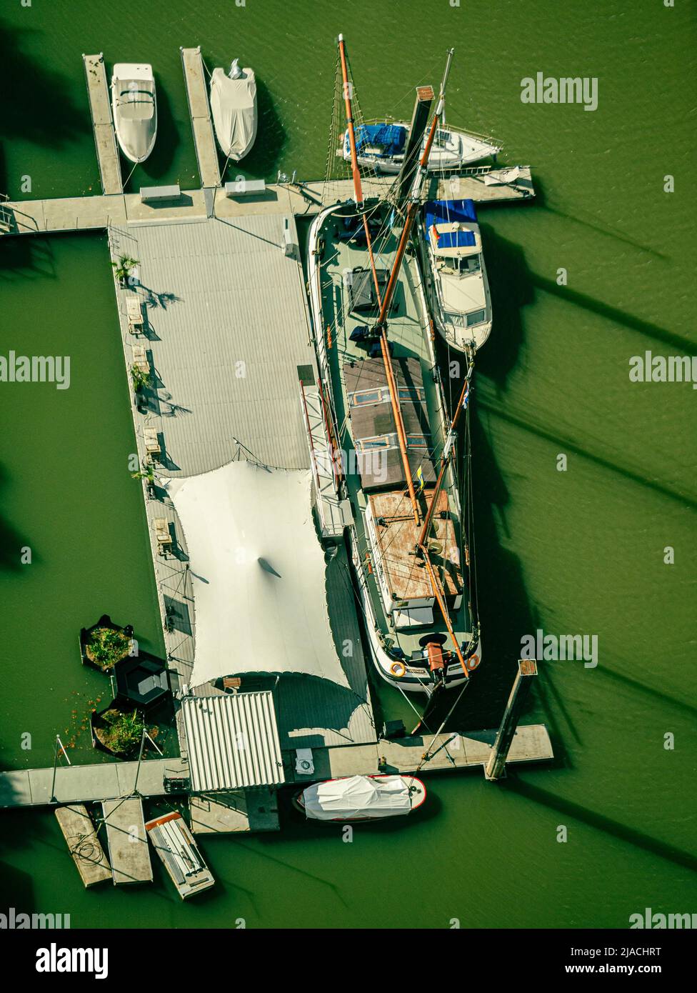 Aerial view on anchoring ships Stock Photo