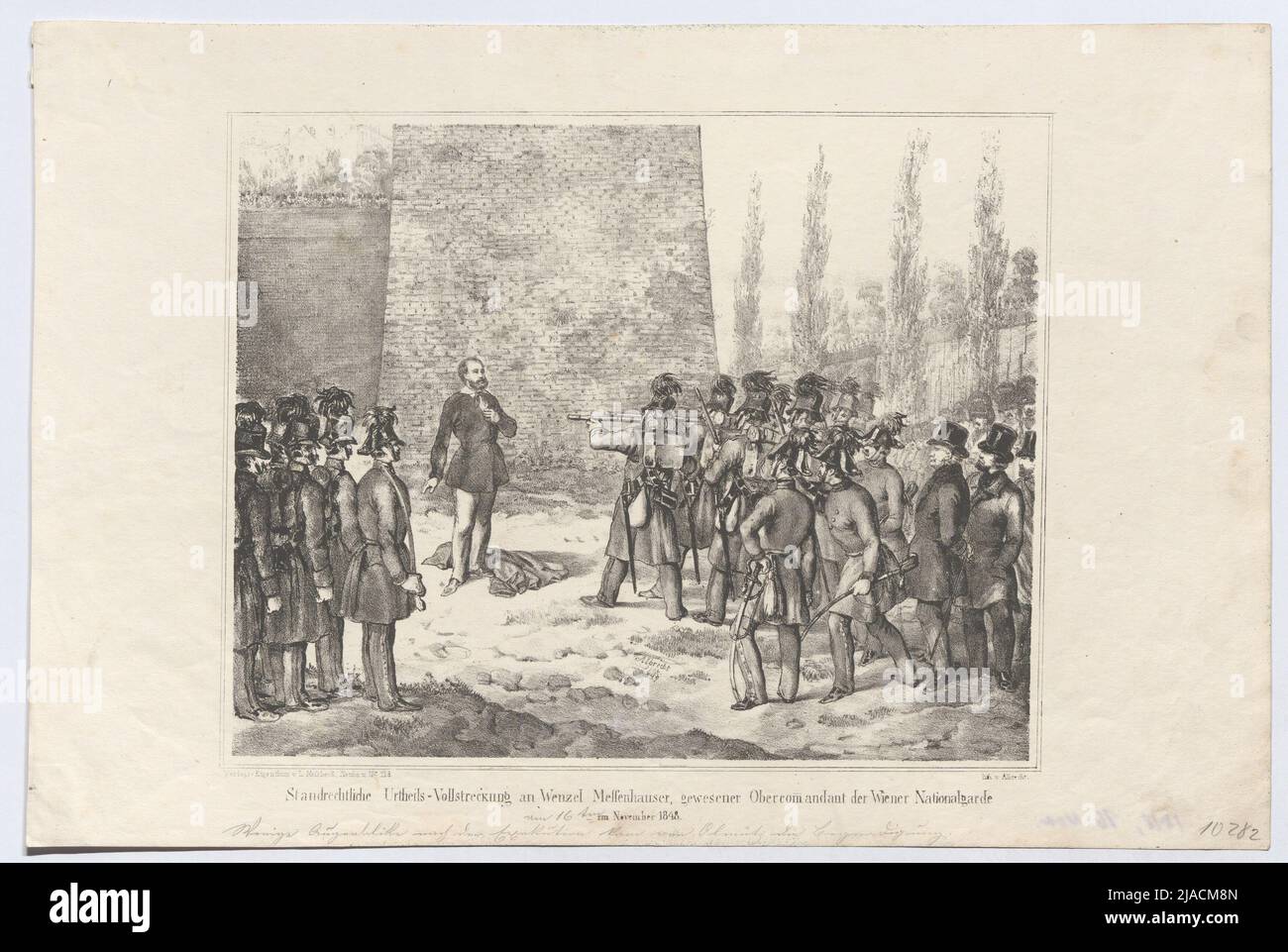 'Long -term judgment = enforcement to Wenzel Messenhauser, who had been commanded by the Vienna National Guard / in November 1848' (on November 16). Joseph Albrecht, Lithographer, L. Mossbeck, publisher Stock Photo