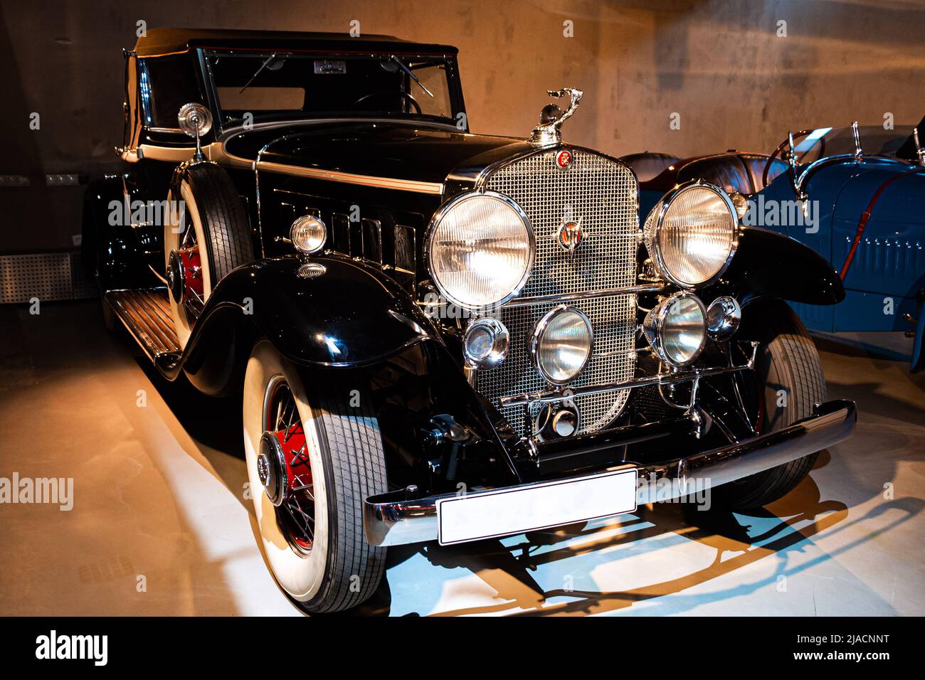 Cadillac V-12 Retro car stands in an exhibition at museum Stock Photo