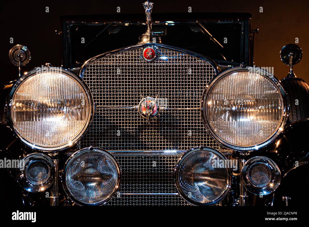Cadillac V-12 Retro car stands in an exhibition at museum Stock Photo
