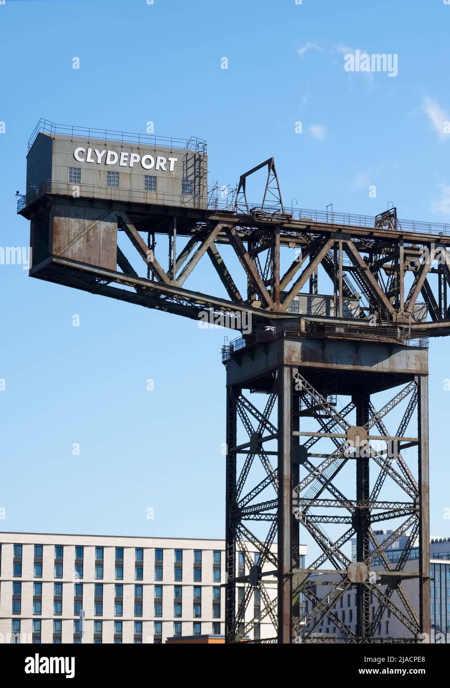 Glasgow, Scotland, UK, April 24th 2022, Clydeport Crane next to the Hydro Area and Armadillo building Stock Photo