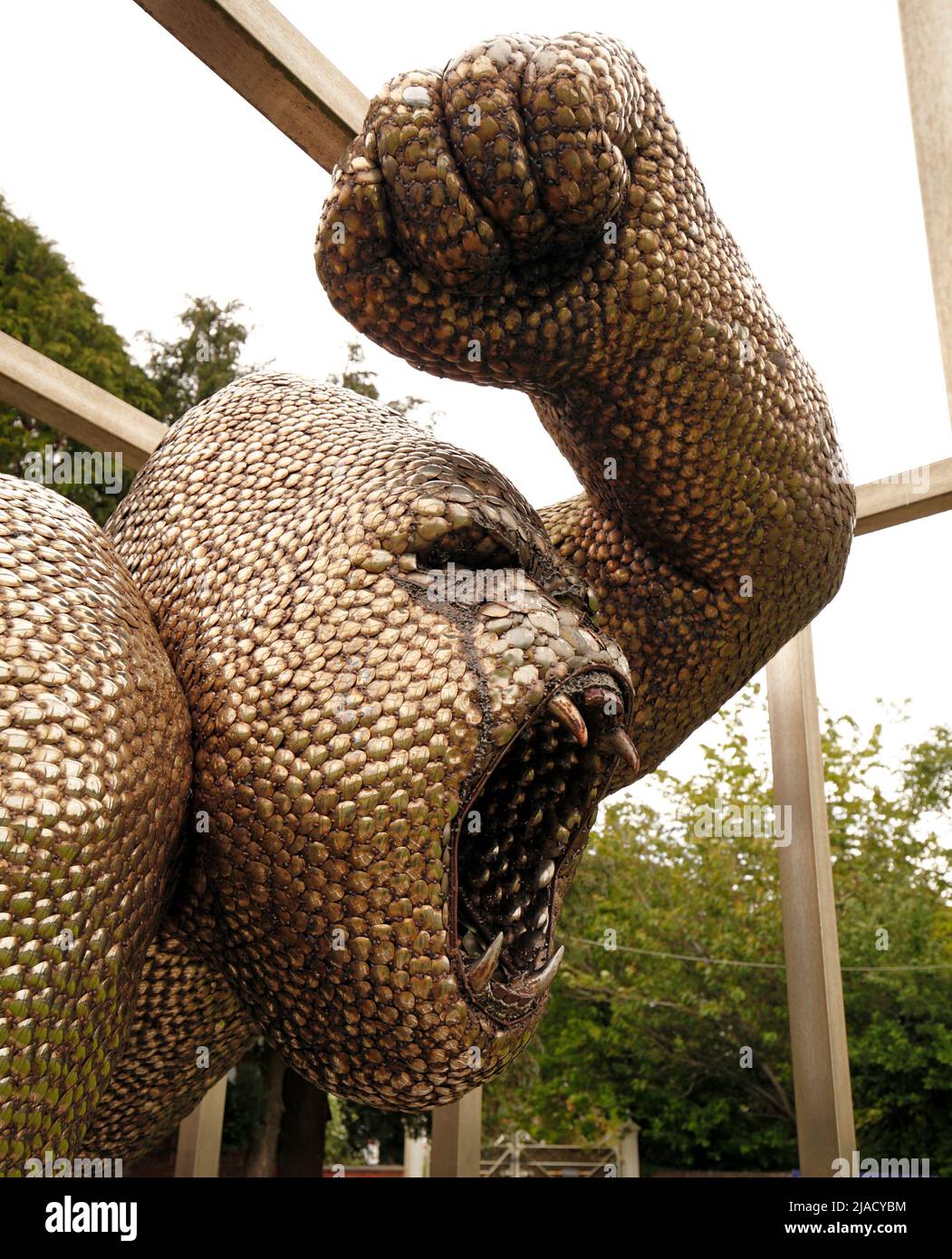 spoon gorilla, made from 40,000 spoons. Uri Geller inspired sculpture made by Alfie Bradley when he was aged 24. Stock Photo