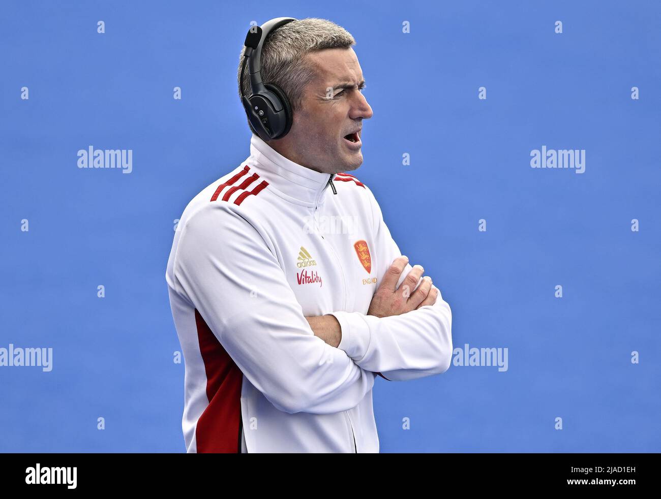 Stratford, United Kingdom. 29th May, 2022. England V Spain Womens FIH Pro League. Lee Valley Hockey centre. Stratford. David Ralph (England coach) during the England V Spain Womens FIH Pro League hockey match. Credit: Sport In Pictures/Alamy Live News Stock Photo