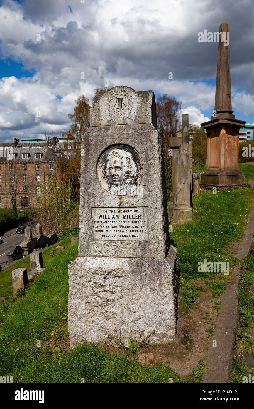 Glasgow Necropolis: Victorian ‘city of the dead’, memorial to poet William Miller, author of nursery rhyme Wee Willie Winkie Stock Photo