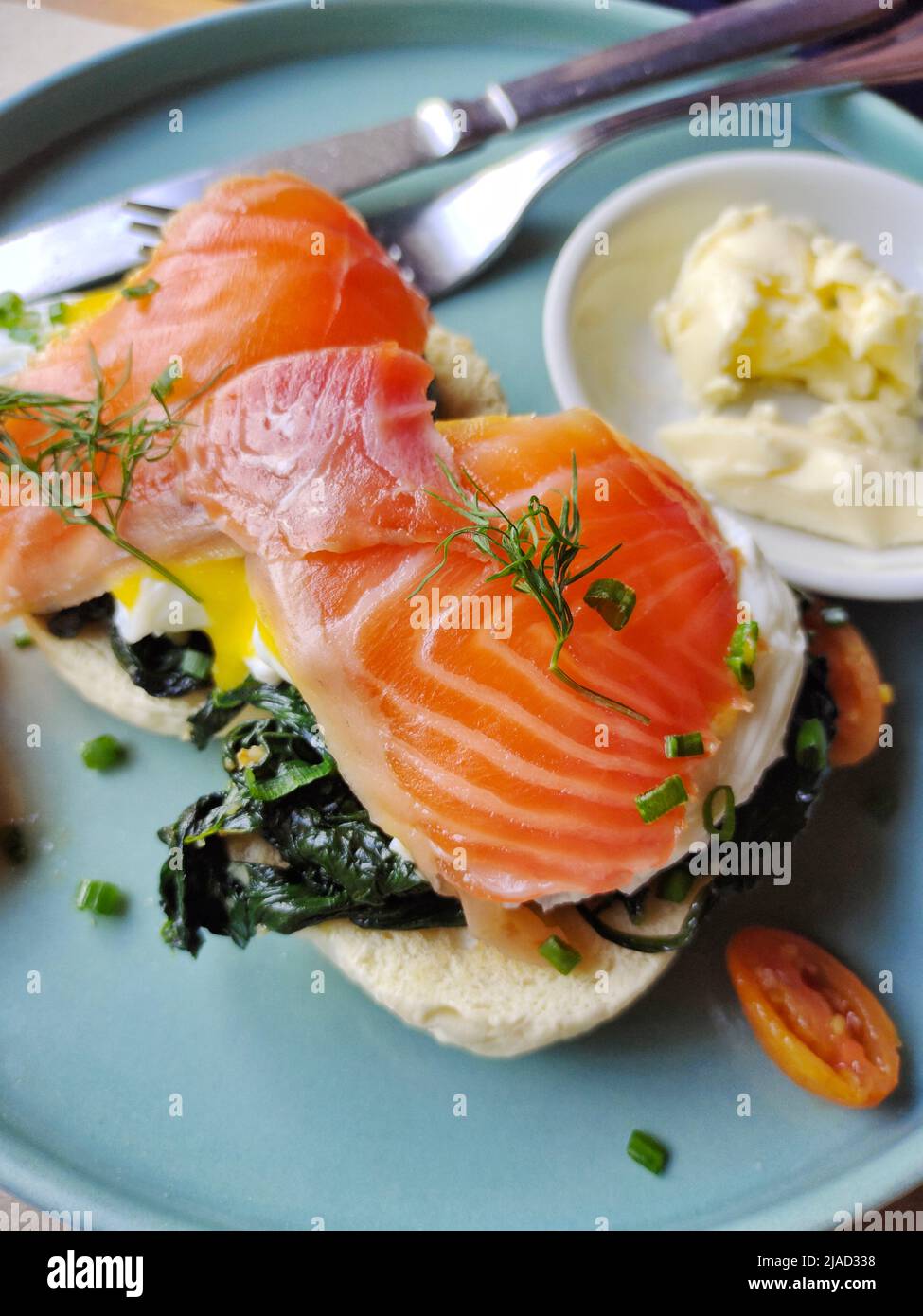 Eggs florentine with smoked salmon Stock Photo Alamy
