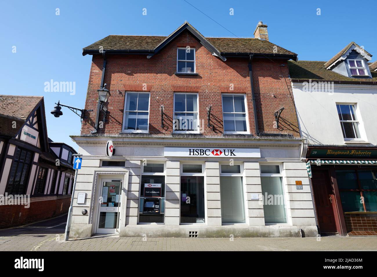 Ringwood, UK. - 22 May 2022: The HSBC bank at 27 High Street. In March 2022, HSBC UK announced the site would close in September of that year as part of 69 branch closures around the UK. Stock Photo