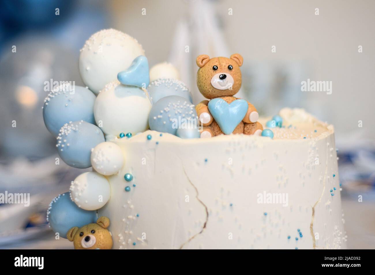 Close-up of a baby shower cake for a boy Stock Photo