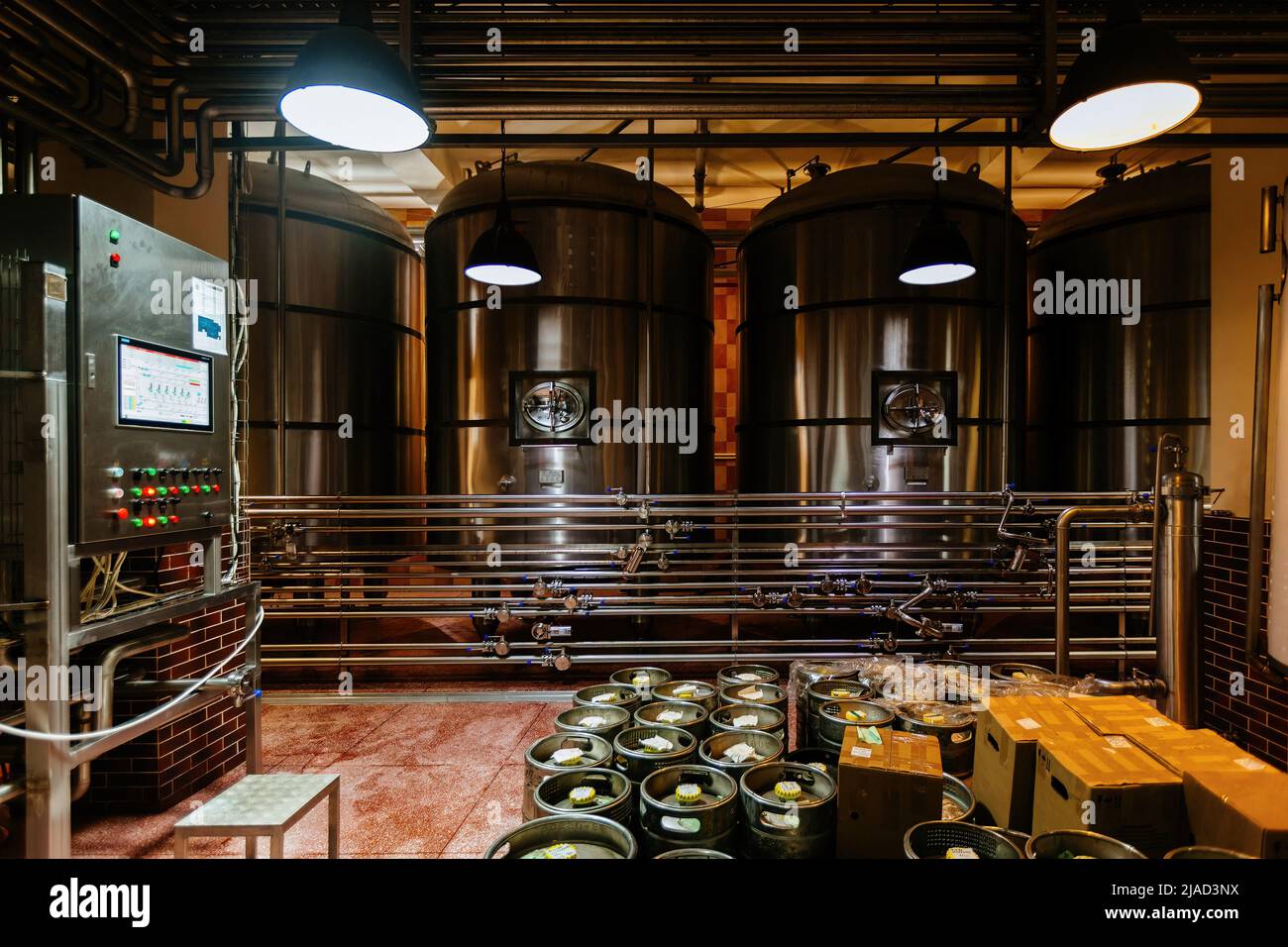 Craft beer production line in modern brewery Stock Photo Alamy