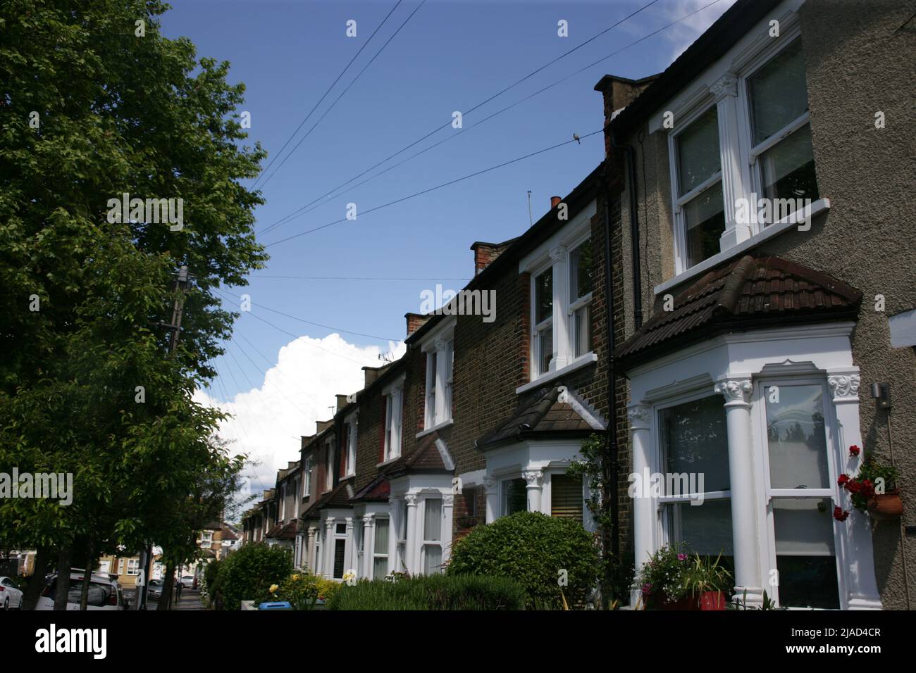 Terraced houses on the Co-op Estate, Greening Street, Abbey Wood, London, UK. Built by the Royal Arsenal Co-operative Society in 1905 Stock Photo