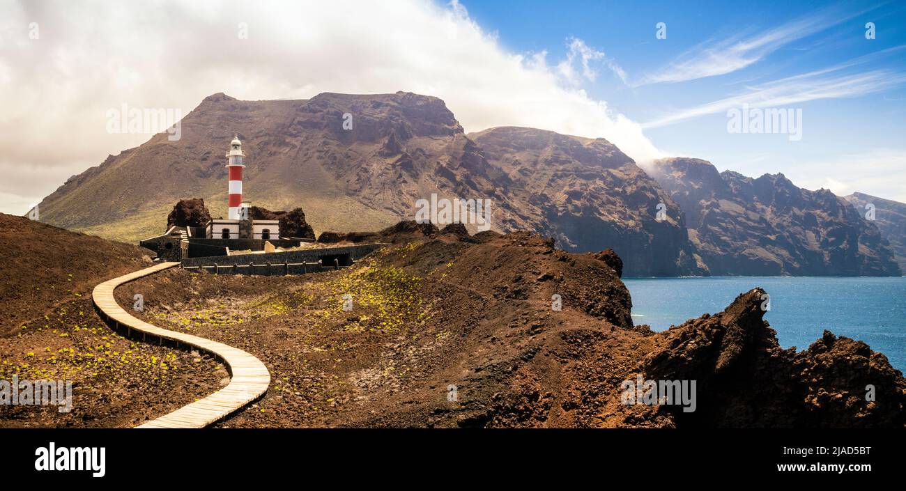 Punta de Teno lighthouse and los Gigantes cliffs, Tenerife, Canary Islands, Spain Stock Photo