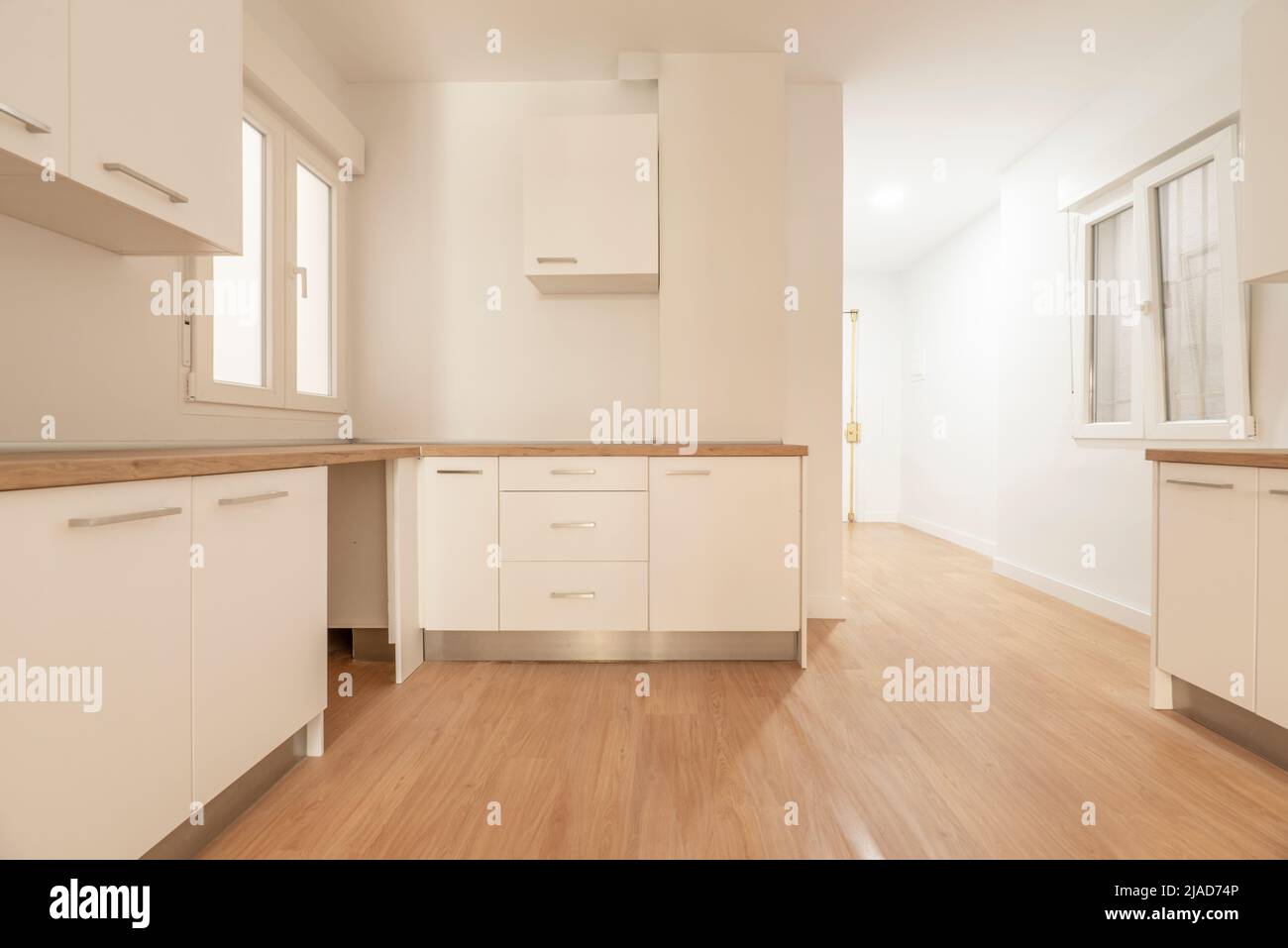 Newly installed kitchen with white wooden