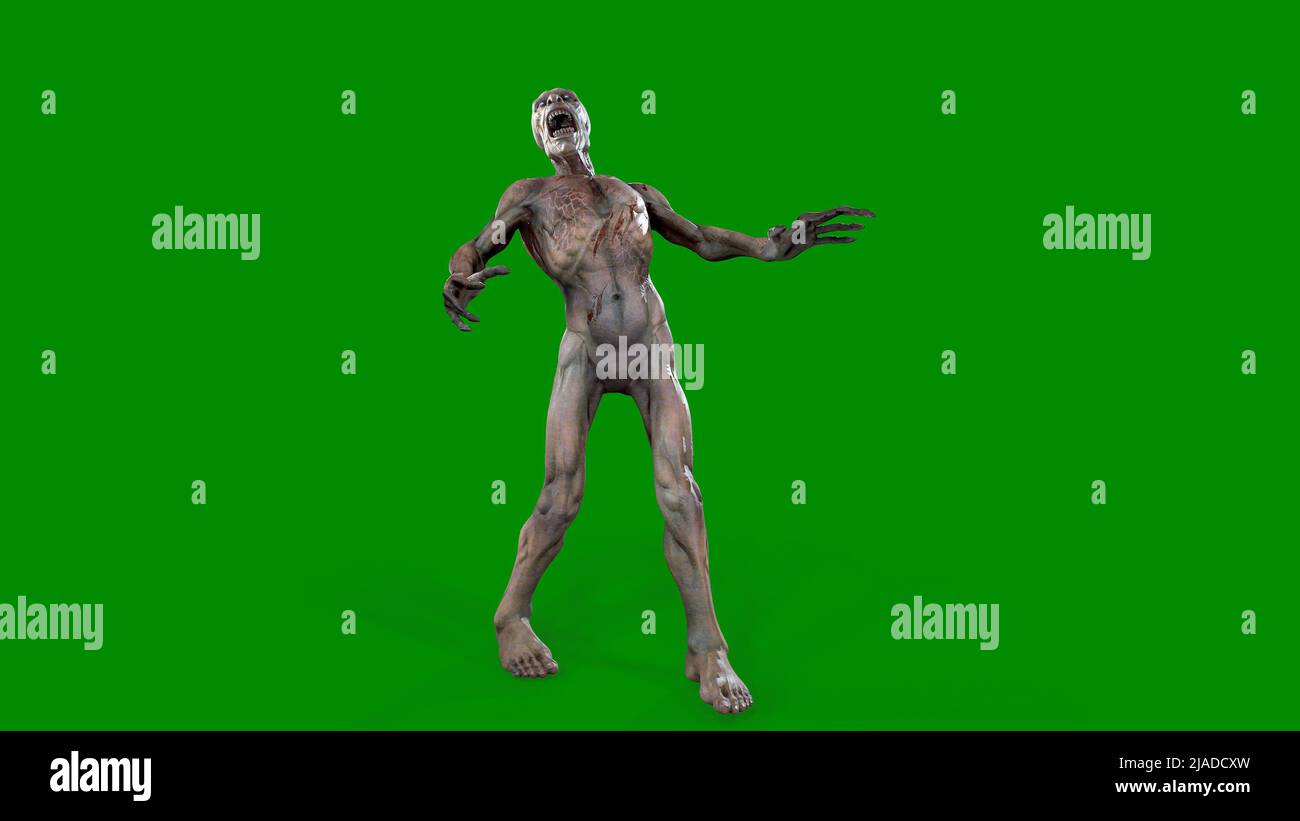 Fantasy character Zombie Undead in epic pose - 3D render on isolated green background Stock Photo
