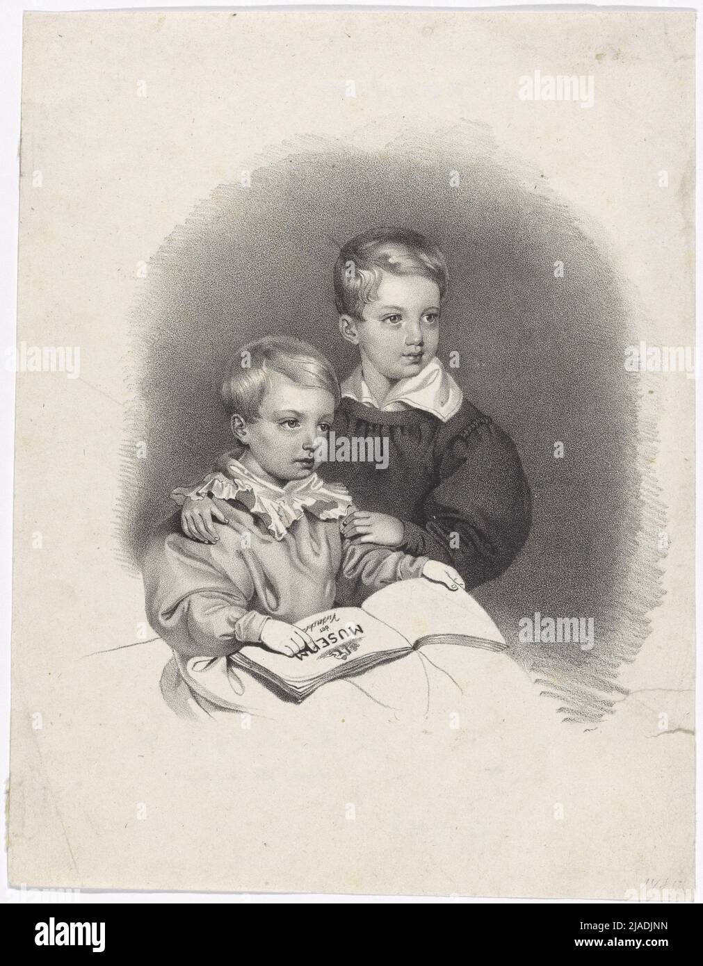 Crown Prince Franz Joseph and Archduke Ferdinand Maximilian Josef as children. Josef Kriehuber (1800-1876), lithograph Stock Photo