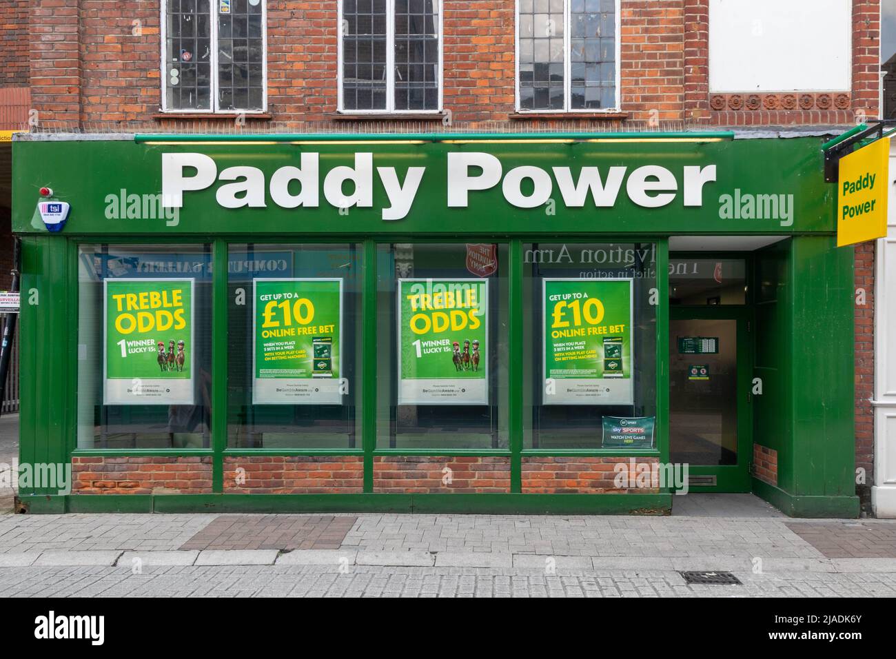 High Wycombe, England - July 21st 2021: Paddy Power betting shop on the High Street, The Irish chain was founded in 1988. Stock Photo