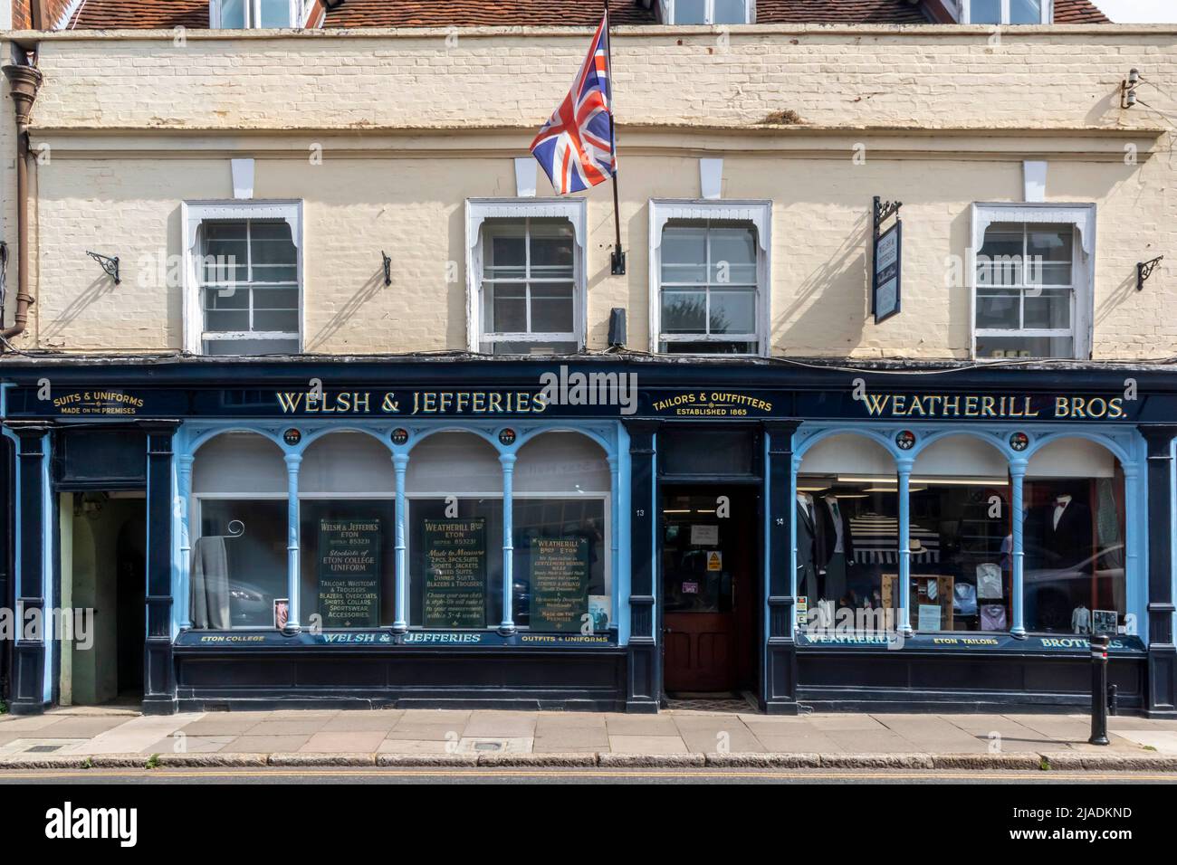 Welsh and Jefferies and Weatherill Brothers shops on the HIgh Street, Eton, Berkshire, England, UK Stock Photo
