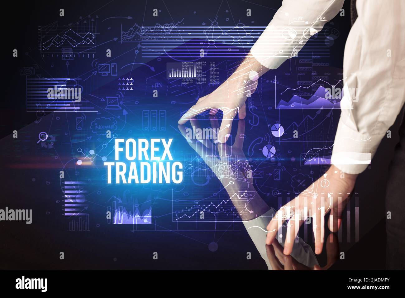 Businessman touching huge screen concept Stock Photo