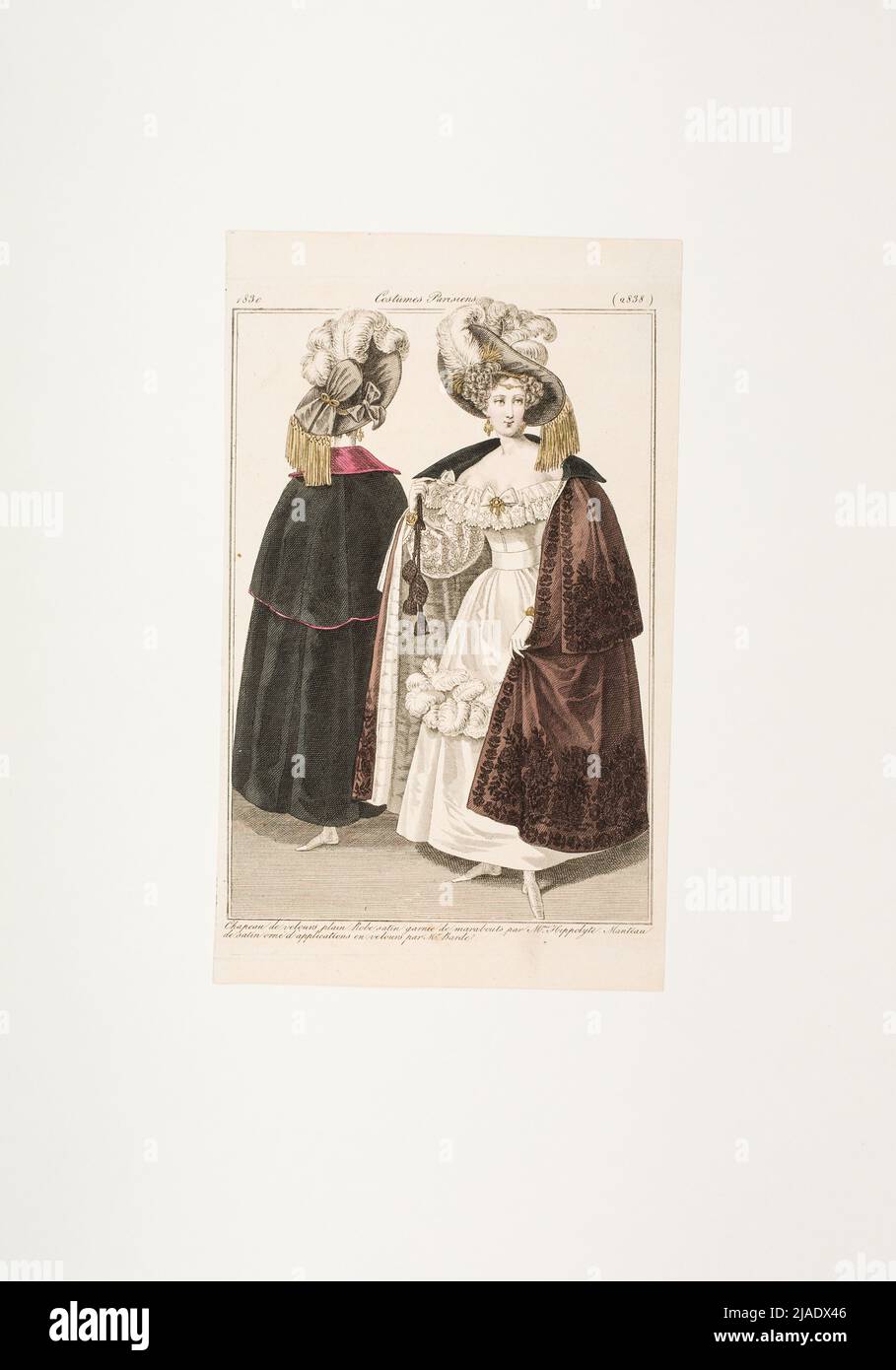 Fashion imaging: two figures, satin dresses with mara bonders and satin mantle. Unknown Stock Photo
