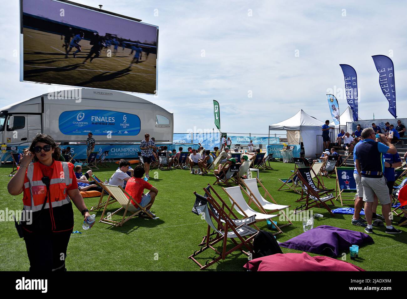 Marseille, France. 28th May, 2022. People are seen in front of a giant