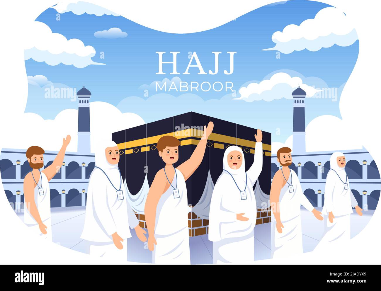 Hajj or Umrah Mabroor Cartoon Illustration with People Character and