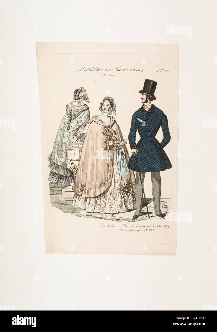 Fashion image: three figures, women's dresses with cloaks (evening ...