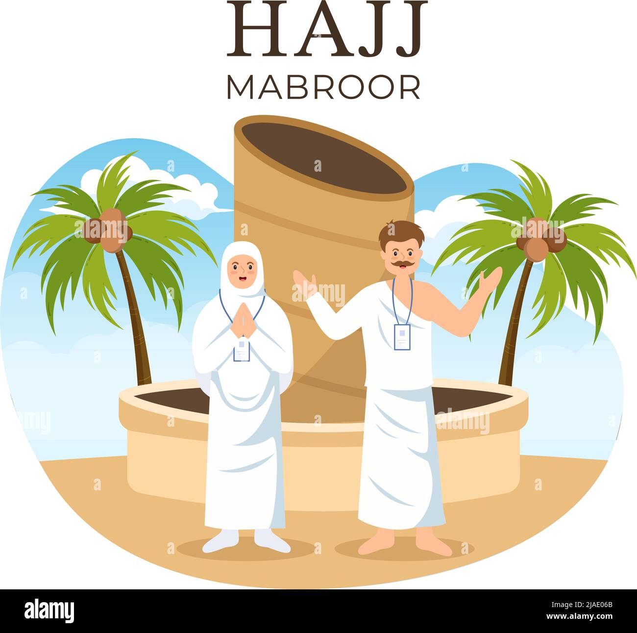 Hajj or Umrah Mabroor Cartoon Illustration with People Character and Makkah Kaaba Suitable for Poster or Landing Page Templates Stock Vector