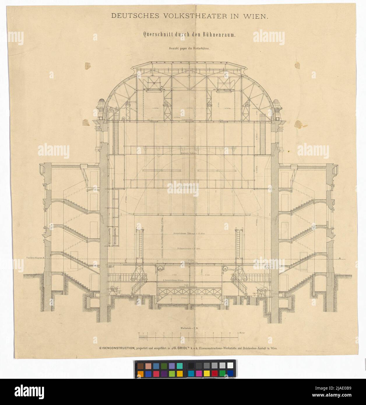 Volkstheater, cross section through the stage room. Hermann Helmer