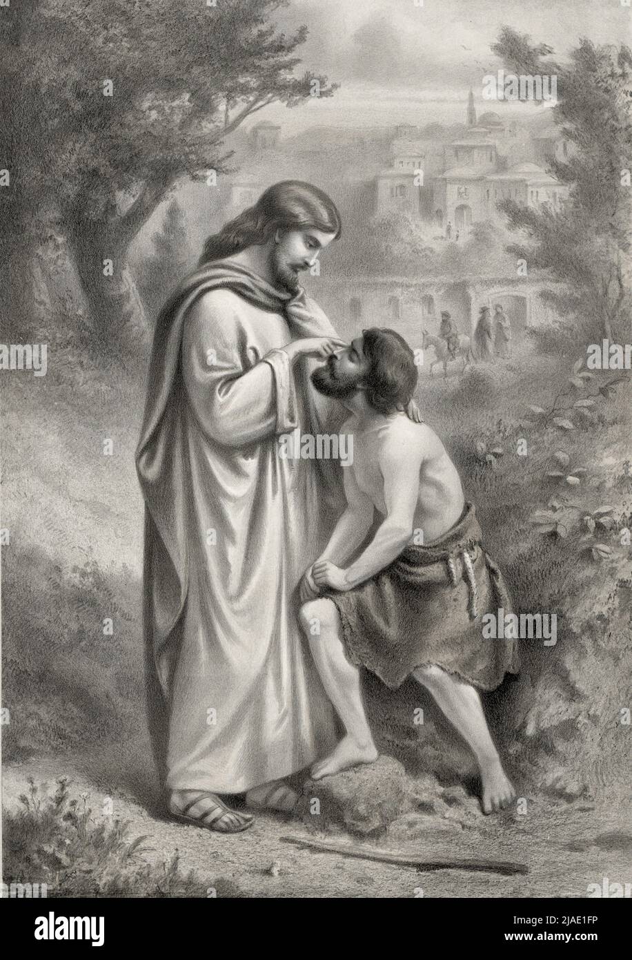Christ restoring sight to the blind man Stock Photo