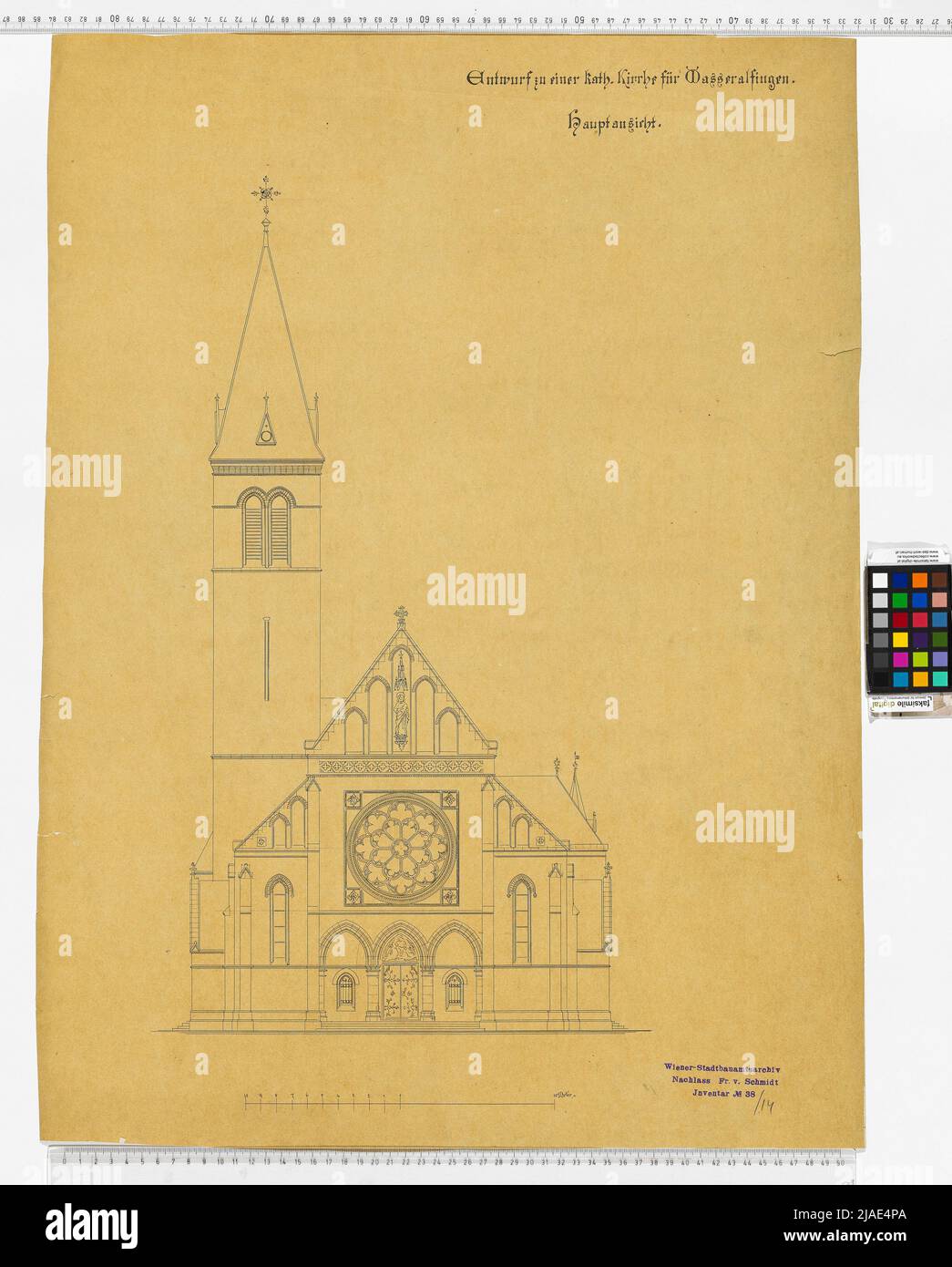 Parish church in Wasseralfingen, Württemberg, main view. Friedrich von Schmidt (1825-1891), architect Stock Photo