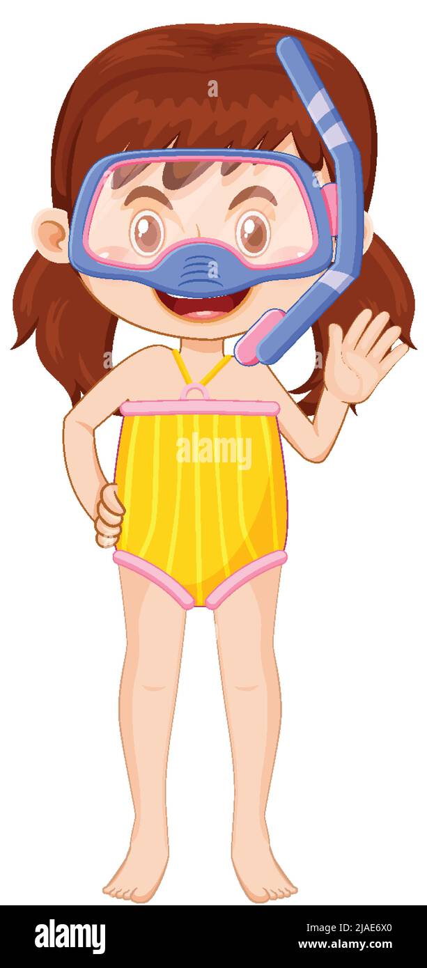 Cute girl cartoon character wearing swimming suit illustration Stock Vector  Image & Art - Alamy