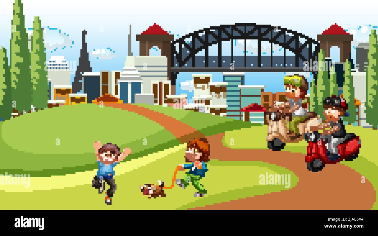 Children playing outdoor park illustration Stock Vector Image & Art - Alamy