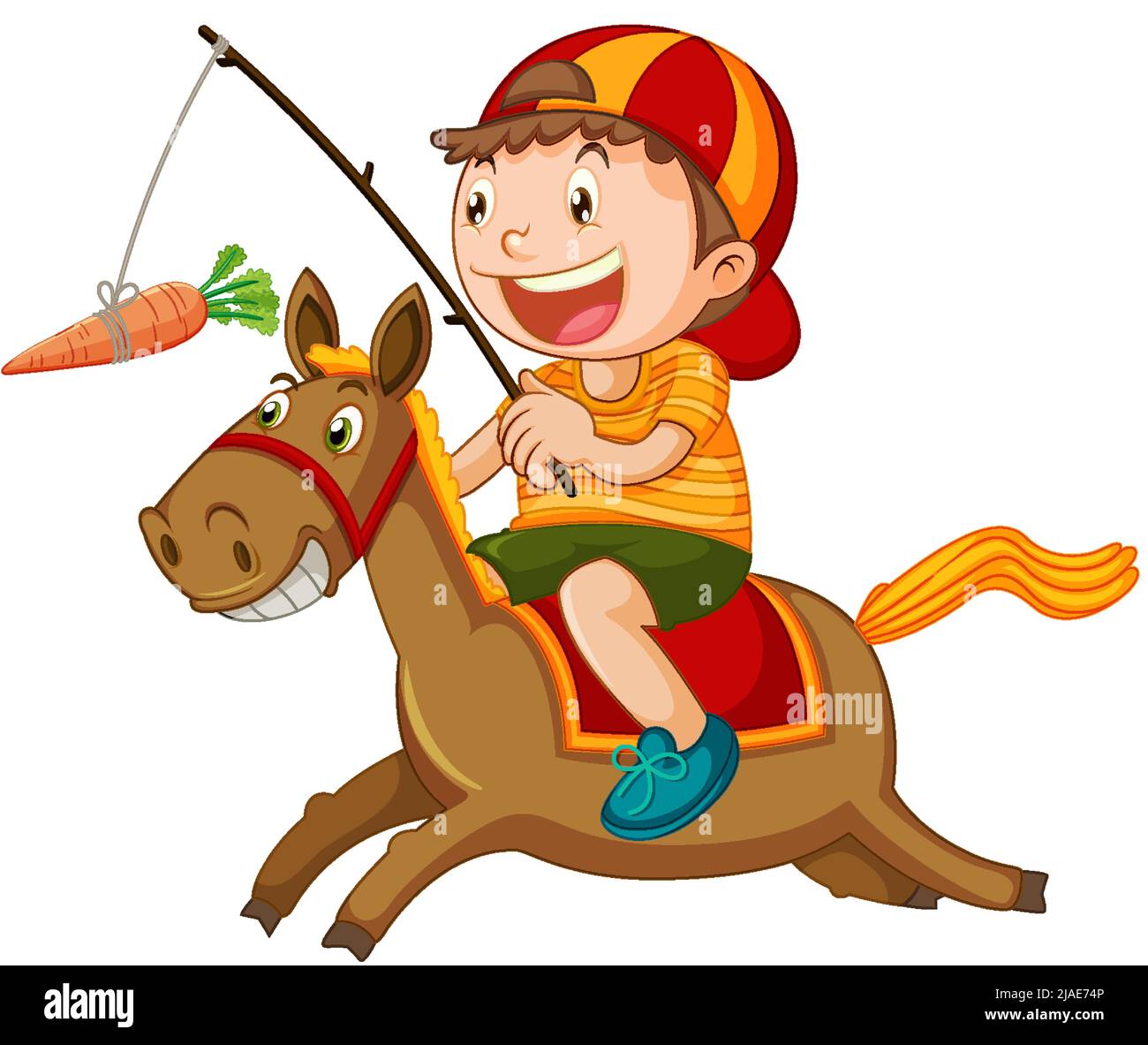 Boy riding a horse fishing a carrot illustration Stock Vector Image ...