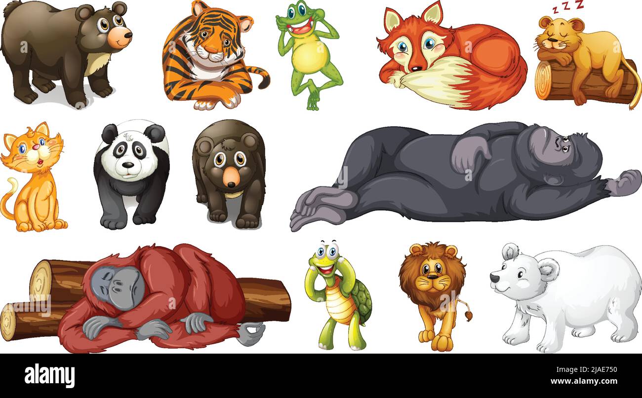 Wild animals set on white background illustration Stock Vector Image ...