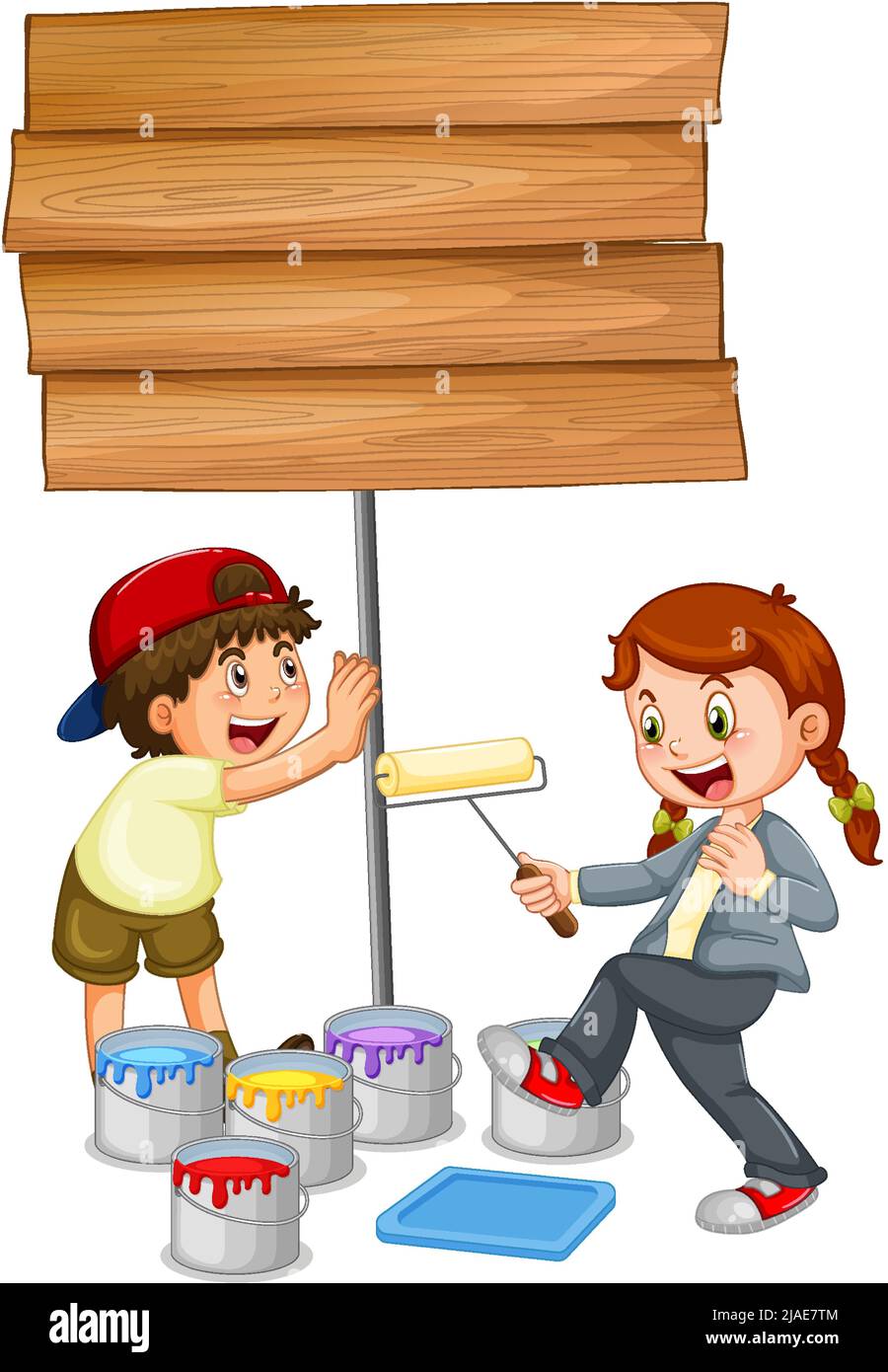 Board template with boy and girl painting illustration Stock Vector ...