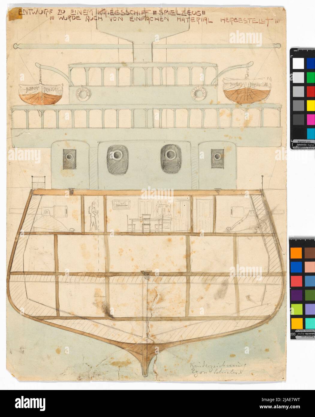 Draft into a warship toy. Egon Schiele (1890-1918), artist Stock Photo ...