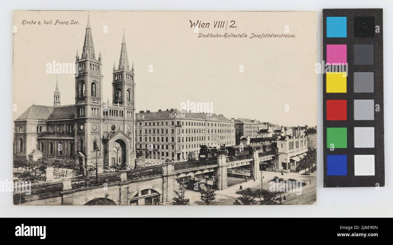 8., Hernalser Gürtel - View of the Breitenfeld church and the Josefstädter Straße Stadtbahn station, postcard. Paul Ledermann (1882-1946), producer Stock Photo