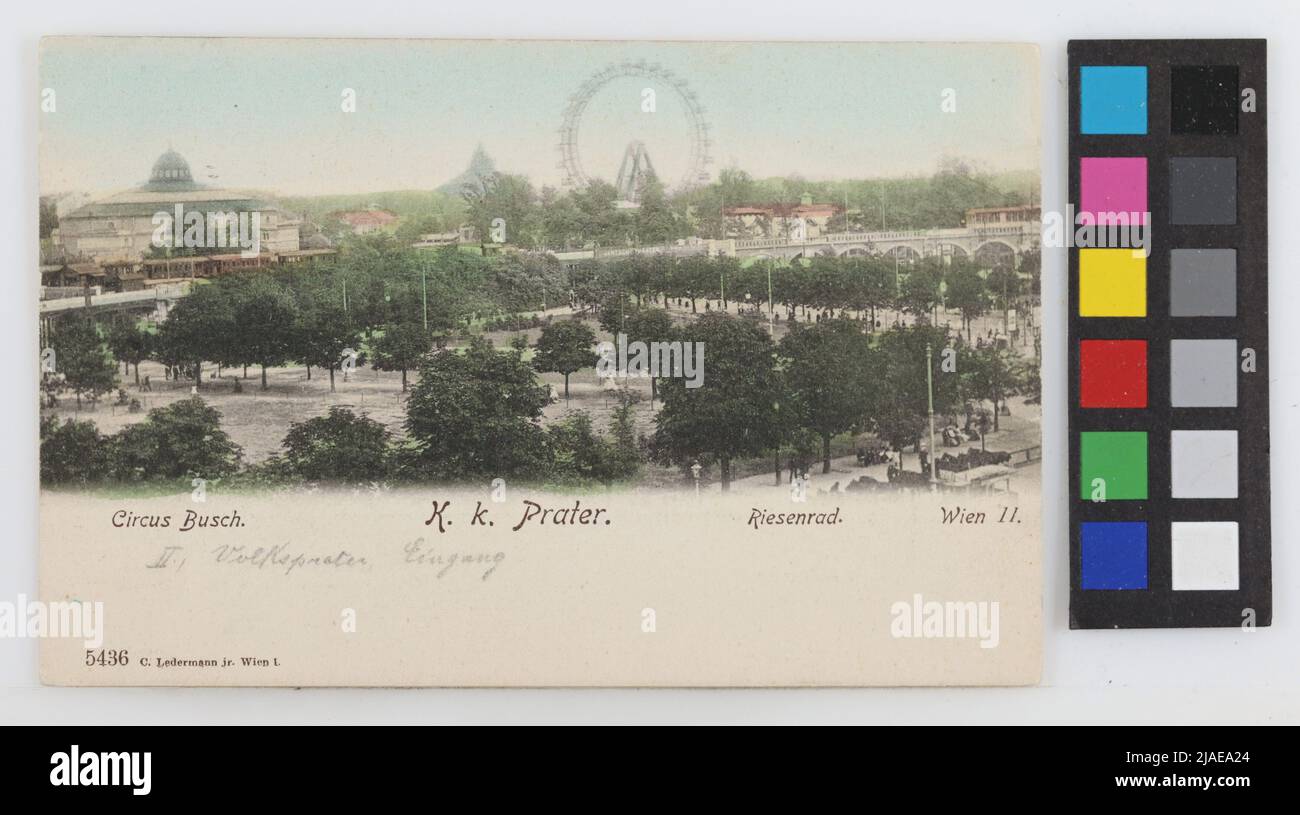 2nd, Prater - panoramic view of the Ferris wheel and Circus Busch, postcard. Carl (Karl) Ledermann jun., Producer Stock Photo