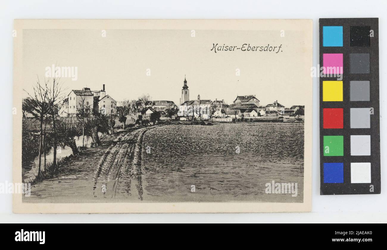 11., Kaisersdorf - view against Kaiserebersdorf church, postcard. Verlag Josef Popper (J. P. W.), producer Stock Photo