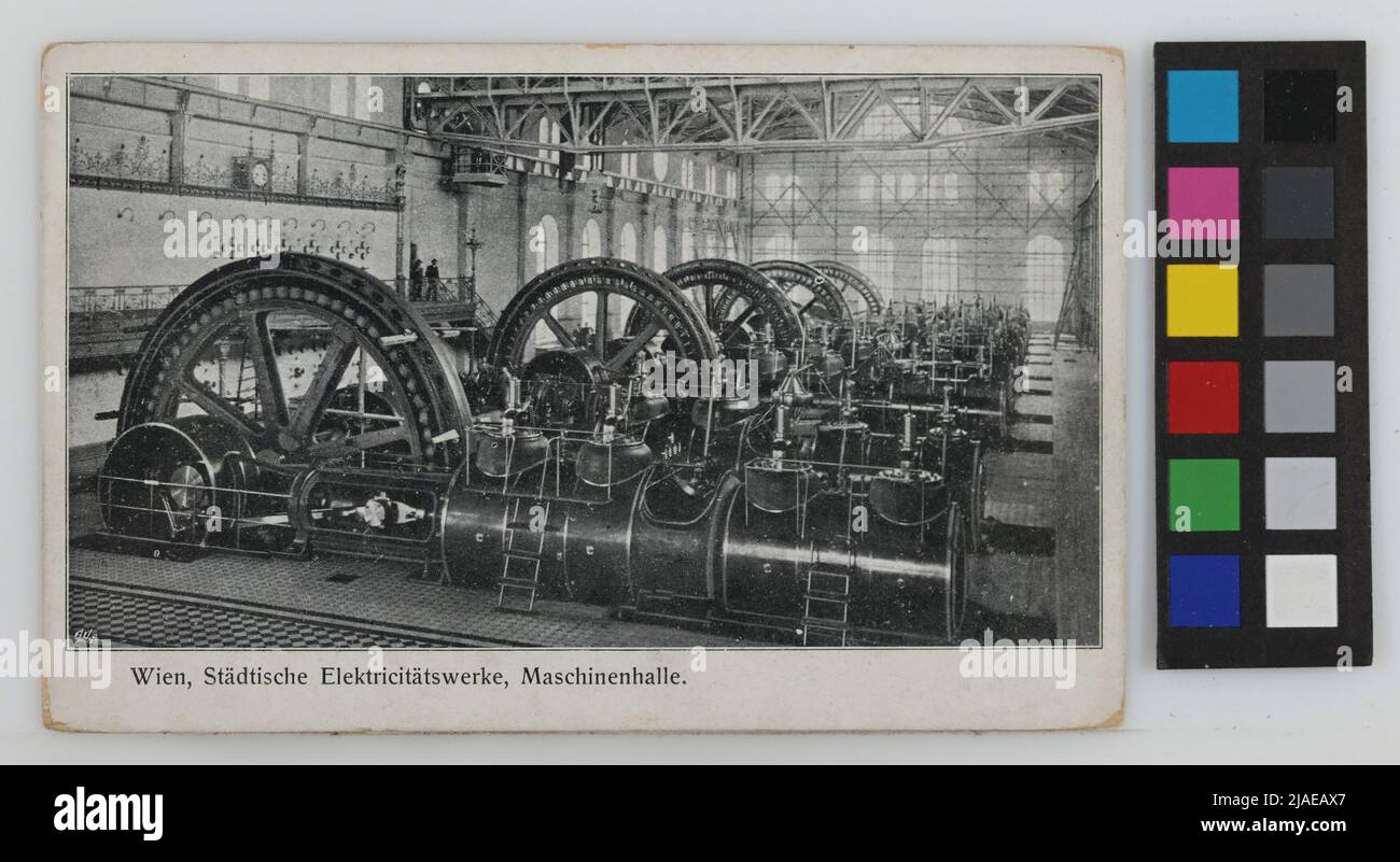 11., Simmeringer Lände - Elektrizitätswerk - machine hall, postcard. Brothers Kohn KG (B. K. W. I.), producer Stock Photo