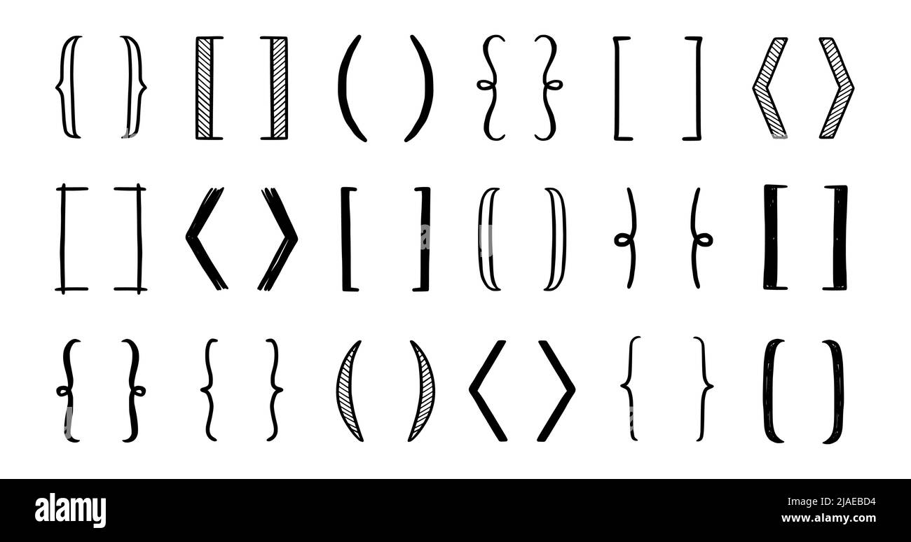 Hand drawn bracket, parenthesis element. Doodle sketch bracket for text, qoute decoration. Line, curly parenthesis shape. Vector illustration. Stock Vector