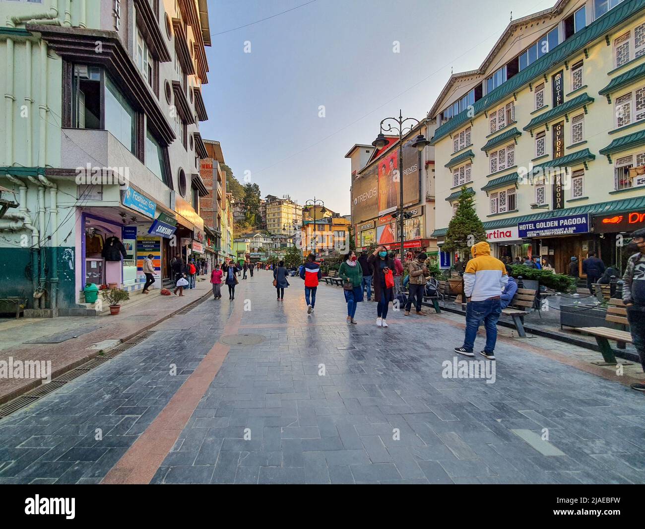 Gangtok, Sikkim, India - December 31, 2020 : MG Marg street in Gangtok, Sikkim, India. Stock Photo