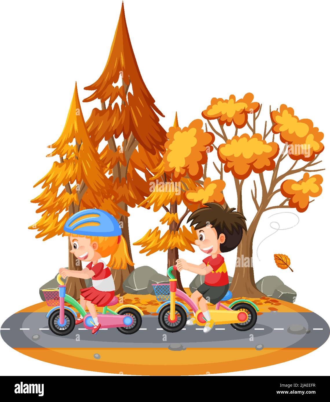 Children riding bicycle at park illustration Stock Vector Image & Art ...