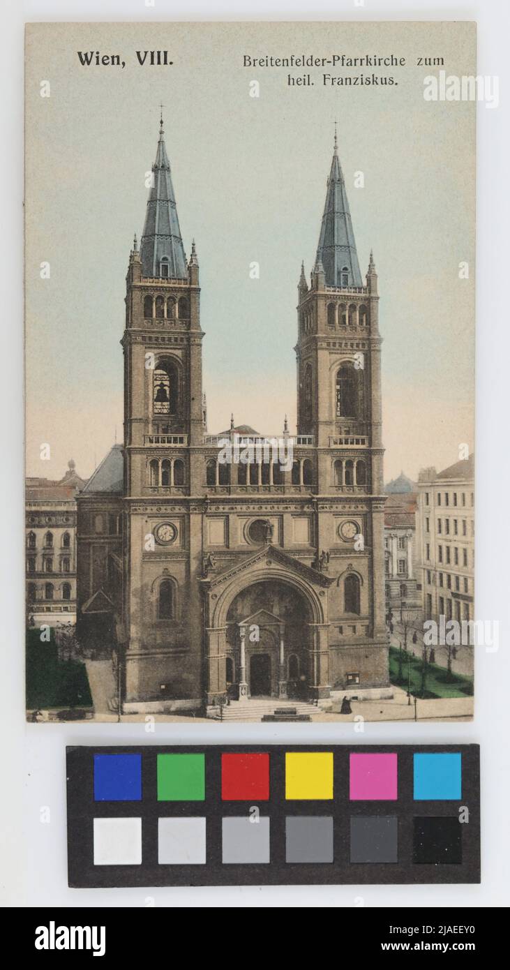 8th, Uhlplatz - Breitenfeld church, postcard. Brothers Kohn KG (B. K. W. I.), producer Stock Photo