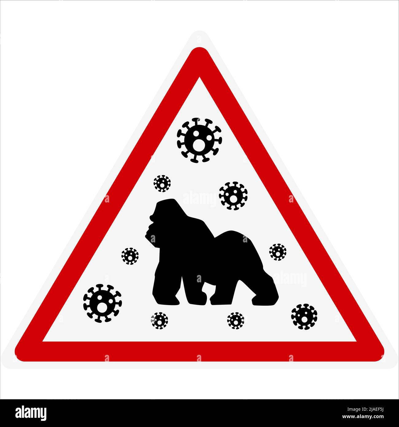 Vector illustration of monkey icon with virus cells. new virus Monkeypox 2022 - disease transmitted by monkey, monkey in simple flat style isolated Stock Vector