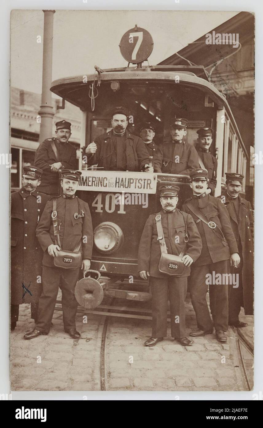 Pisting Traffic - tram line 7, at the coache with pisting conductors, postcard ...