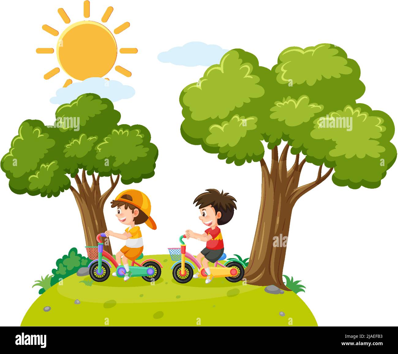 Children riding bicycle at park illustration Stock Vector Image & Art ...